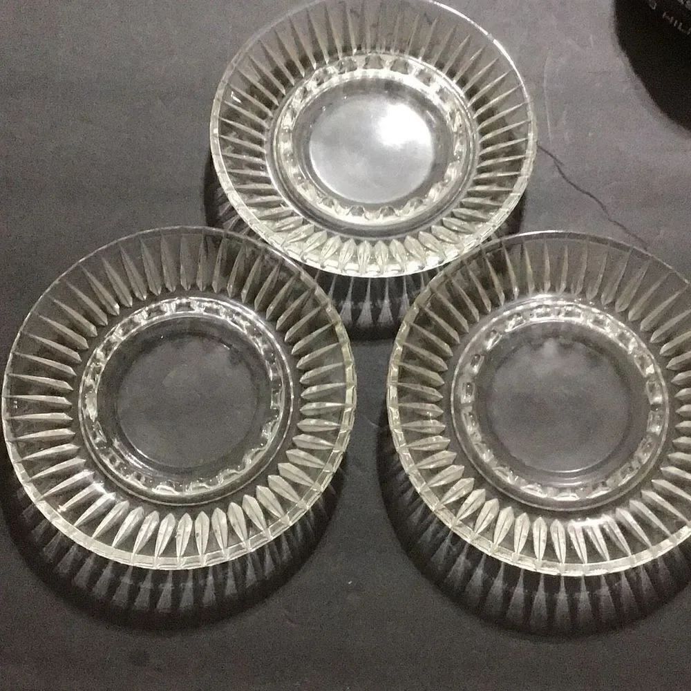 Set of three vintage, clear, glass trinket bowl